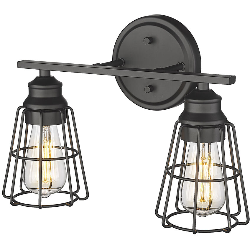 None 2 Light 15.25 inch Matte Black Bathroom Vanity Light Wall Light